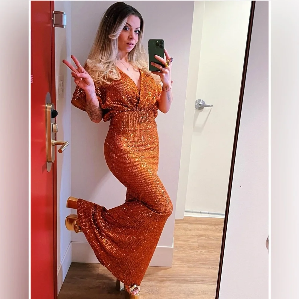 Rust Kimono Sleeve Maxi Occassion Dress - Picture 1 of 17